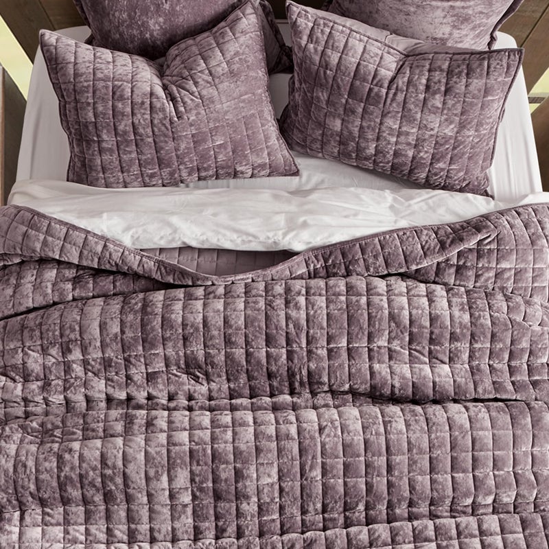RECYCO Luxury Velvet Quilt Set King Size Bedding Sets, Ultra Soft Velvet Comforter Set, Lightweight Grid Box Stitch Oversized Bedspread Coverlet for All Season, with 2 Shams, Purple - Image 3