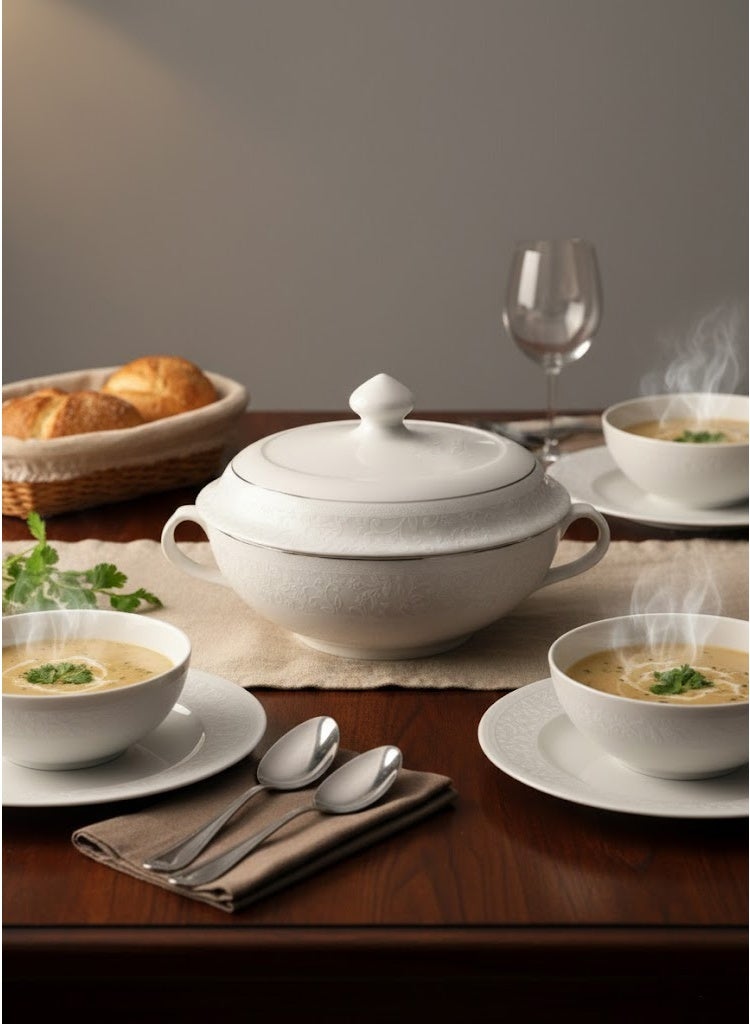 سيليا زبدية شوربة بورسلان مع غطاء أبيض مقاس 8.75 إنش - Image 1