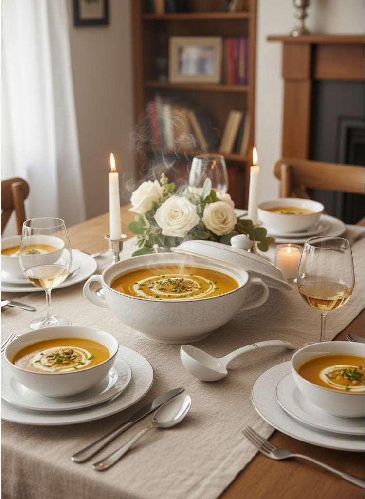 سيليا زبدية شوربة بورسلان مع غطاء أبيض مقاس 8.75 إنش - Image 2