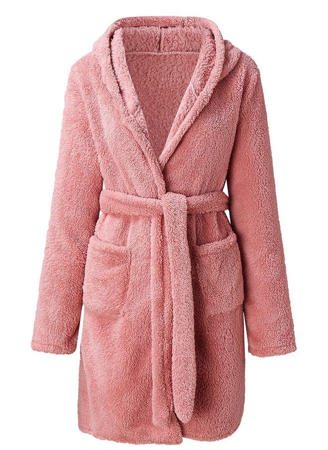 Women Hooded Bathrobe Fleece Lightweight Soft Plush Flannel Sleepwear Fleece Hooded Bathrobes Night Sleepwear Women's Mid Length Plush Robe - Image 4