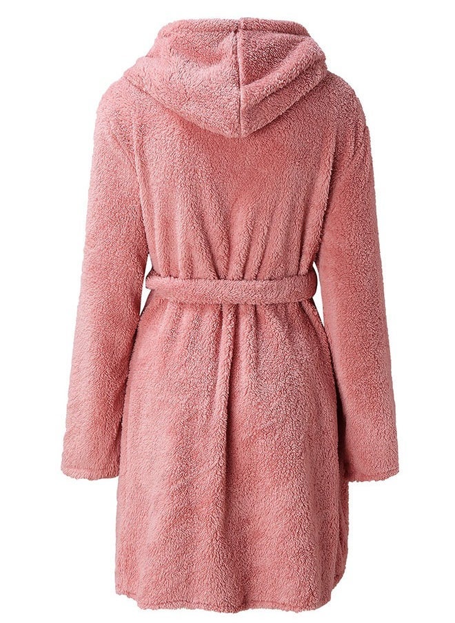 Women Hooded Bathrobe Fleece Lightweight Soft Plush Flannel Sleepwear Fleece Hooded Bathrobes Night Sleepwear Women's Mid Length Plush Robe - Image 5