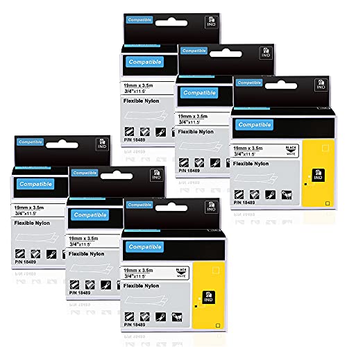 Aonomi 18489 a18489 Labels Replace for DYMO Industrial Flexible Nylon Labels 3/4" Black on White Compatible with DYMO Rhino 5200 Label Printer,Rhino 4200, Rhino 5000 6000 Lable Maker, 6-Pack - Image 1