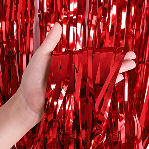 SOI Foil Metallic Tinsel Fringe Big Size Curtains for Birthday, Anniversaries, Graduation, Retirement, Baby Shower Decoration (Pack of 2) (Red) - Image 2