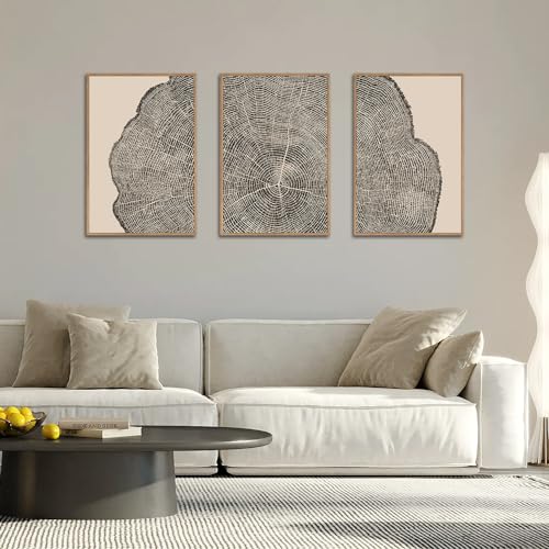 SIKERIC 3 Piece Wood Tree Ring Wall Art, (16X24 inch) Black and White Print Wall Art Set, Large Framed Canvas Art Wall Decor, Modern Abstract Nature Art Paintings for Living Room, Bedroom, Office - Image 5