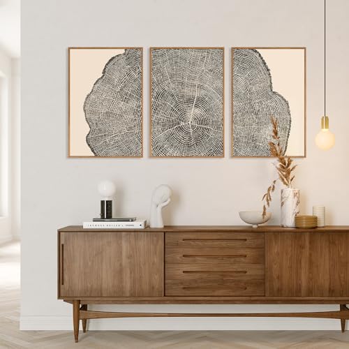 SIKERIC 3 Piece Wood Tree Ring Wall Art, (16X24 inch) Black and White Print Wall Art Set, Large Framed Canvas Art Wall Decor, Modern Abstract Nature Art Paintings for Living Room, Bedroom, Office - Image 4
