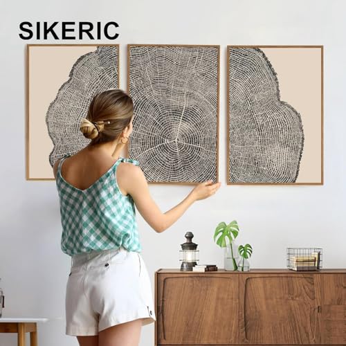 SIKERIC 3 Piece Wood Tree Ring Wall Art, (16X24 inch) Black and White Print Wall Art Set, Large Framed Canvas Art Wall Decor, Modern Abstract Nature Art Paintings for Living Room, Bedroom, Office - Image 2