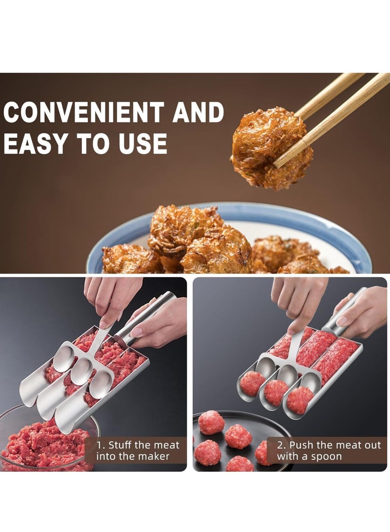 KASTWAVE Stainless Steel Kitchen Triple Meatball Maker, 2024 Creative Meat Baller Scoop Tool with Cutting Spade, DIY Meatball Making Set,Home Cooking Tools, for Meatball Lovers  - Image 3