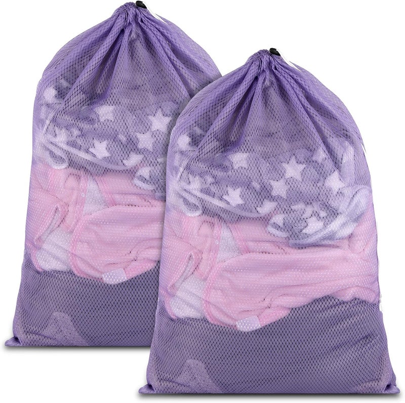 2 Pack Mesh Laundry Bags 23x34 Inch Drawstring Locking for Travel Home