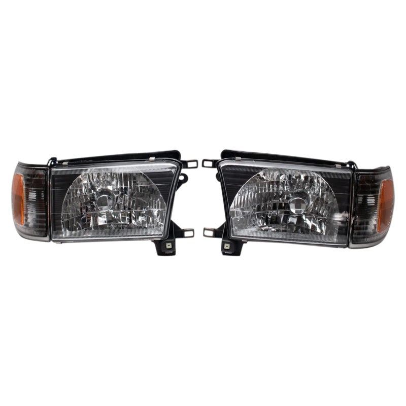 TRQ 2 Piece Headlight Assembly Set Performance Halogen Black Bezel Driver Passenger Side Compatible with Toyota 4Runner 19992002 TO2502128 TO2503128