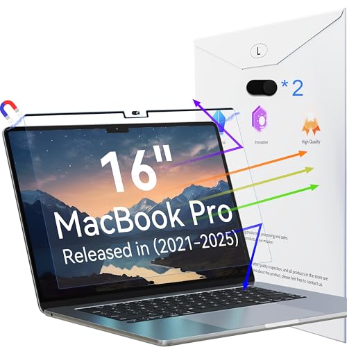 Peslv Magnetic Anti Blue Light Screen Protector for MacBook Pro 16 Inch (2021-2025, M1, M2, M3, M4), Removable Glare Filter for 16.2" Mac Laptop Computer - Image 1