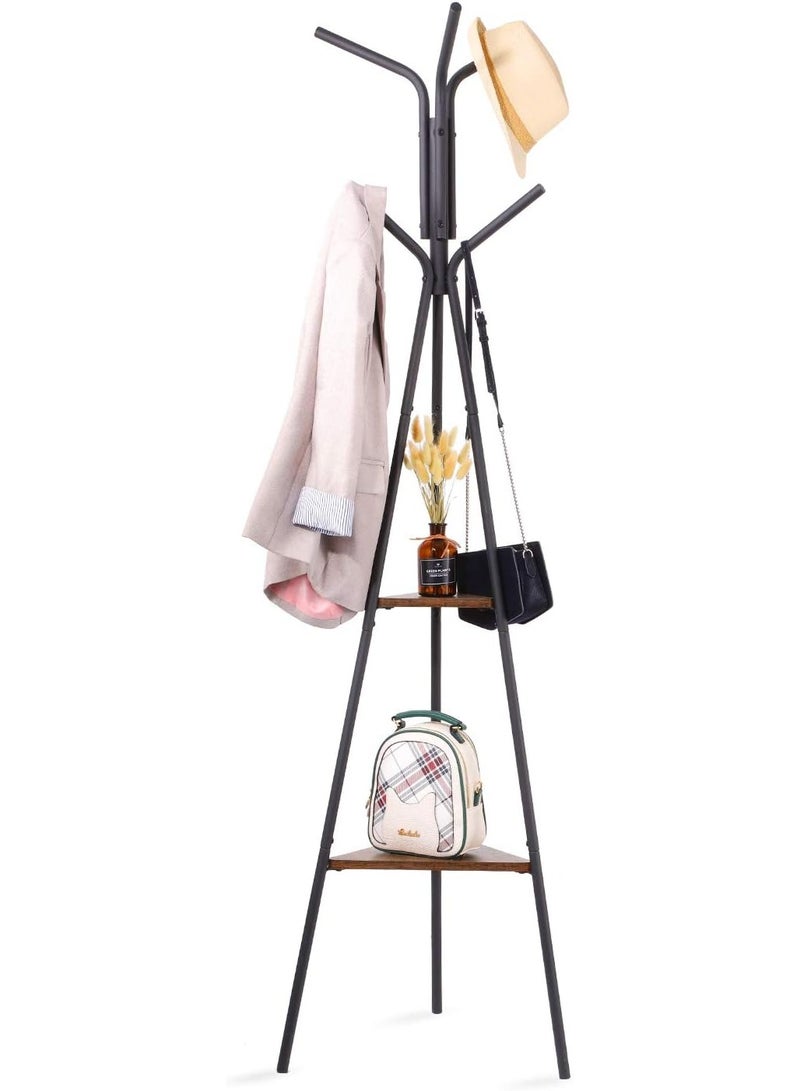 Arabest Coat Rack Freestanding, Coat Hanger Stand, Hall Tree with 2 Shelves, for Clothes, Hat, Bag, Industrial Style, Rustic Brown and Black（180cm）  - Image 1