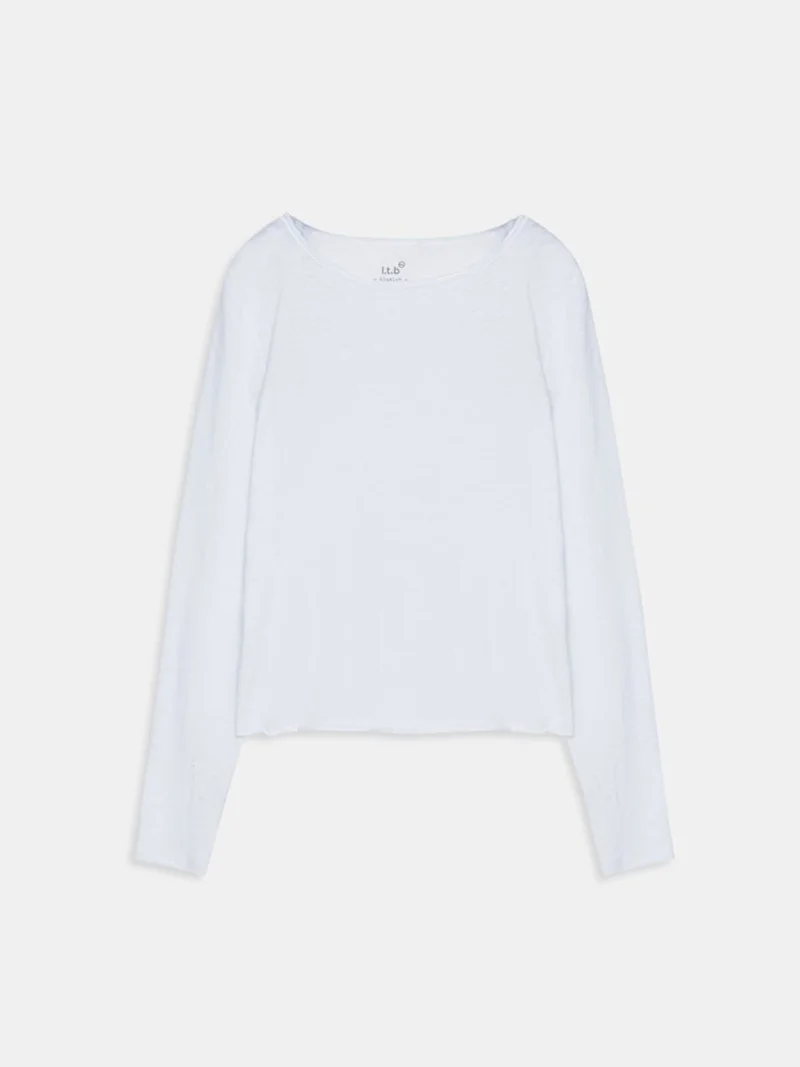 Long Sleeve Crew Neck Basic White Sweatshirt