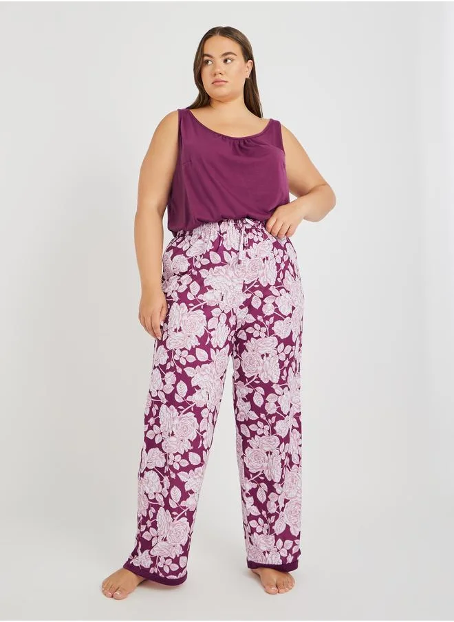 Styli Styli Plus Size Gathered Swing Cami and All-Over Floral Print Pyjama Set