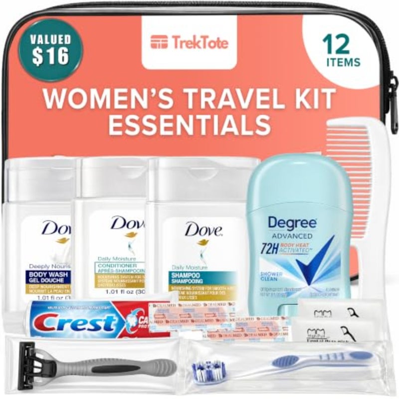 12 Pcs Women's Travel Essentials with Clear Toiletry Bag for Women, Airplane Essentials, Travel Shampoo and Conditioner, Vacation Essentials - Image 1