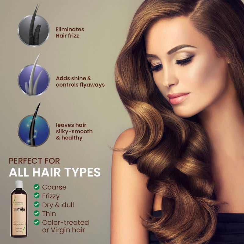 damila Nourishing Conditioner with Keratin & Aloe Vera - Perfect for Damaged, Frizzy, Curly, or Dry Hair (16.9 Fl Oz) - Image 3