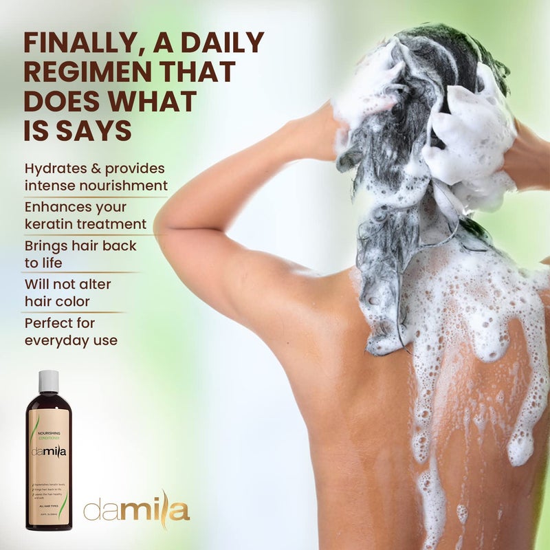 damila Nourishing Conditioner with Keratin & Aloe Vera - Perfect for Damaged, Frizzy, Curly, or Dry Hair (16.9 Fl Oz) - Image 4