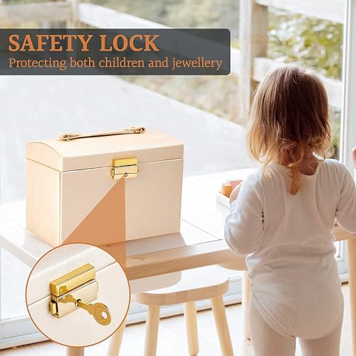 SIBY Leather Small 3 Layer Jewelry Box Organizer with Mirror Lock Drawer Ring Earring Jewelry Storage box(1Pc, Only Peach Color,17.5x13.5x12.5cm) - Image 4