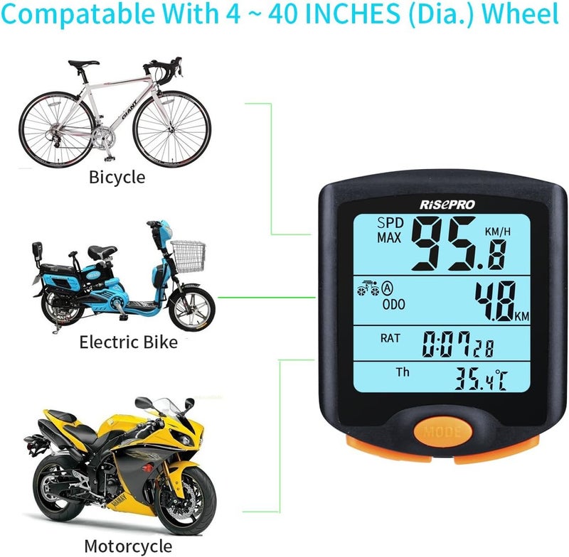RISEPRO Bike Computer, ® Wireless Bicycle Speedometer Bike Odometer Cycling Multi Function Waterproof 4 Line Display with Backlight YT-813 - Image 4