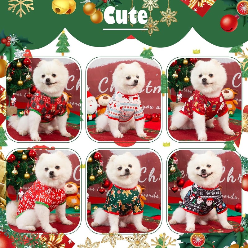 KATOLK 6 Pieces Christmas Dog Clothes for Small Dogs, Soft and Breathable Pet Shirt, Winter Puppy Kitten Vest Printed Dogs Shirts, Christmas Snowman Santa Claus Reindeer Dog T-Shirts for Pet Cats - Image 4