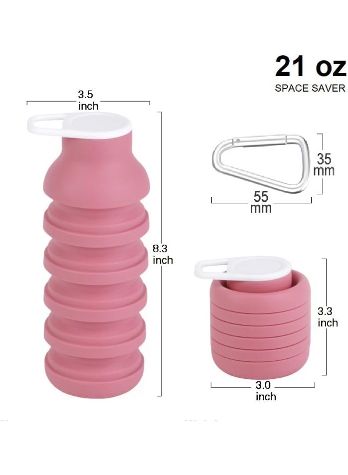 Bukela Collapsible Water Bottle, Food Grade Silicone Portable Leak Proof Water Bottle with Carabiner for Travel Gym camping, Lightweight Durable BPA Free 600ml (Dusty Rose) - Image 3