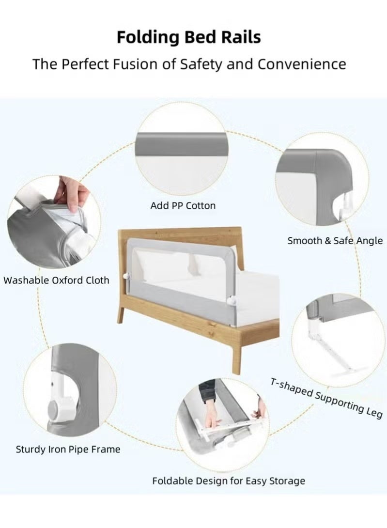 ريلاكس قضبان سرير أطفال قابلة للطي، مصد حماية للأطفال لسرير الأطفال الآمن، حاجز جانبي للسرير التوأم كوين كينج بالحجم الكامل 180 سم - Image 4