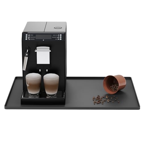 WUDIALIEN Silicone Coffee Mat with Raised Edges 20 x 15 Keep Tidy for Countertops Accessories Fit Under Coffee Maker Espresso Machine Dish Drying Mat Baking Mat Black - Image 1