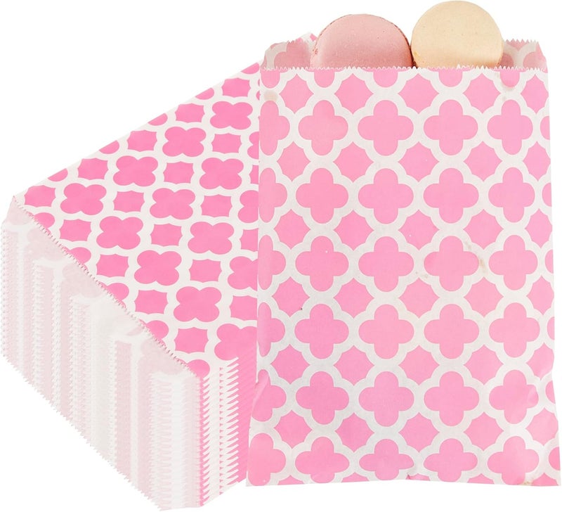 Restaurantware Rectangle Pink Paper Bag  Asian Monogram  7 x 5  100 count box - Image 1