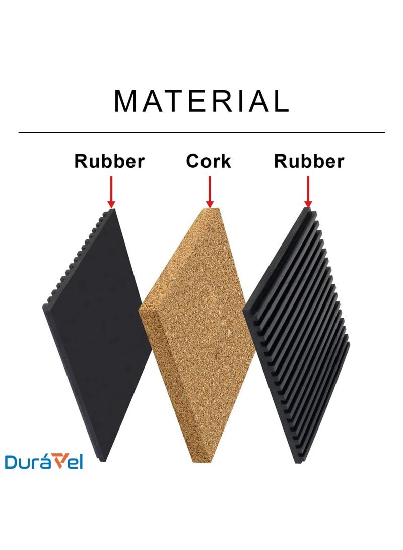 Duravel Duravel Anti-Vibration Isolation Pads, Cork and Rubber Composite, Black, Ribbed Design 4 PCS (6X6 INCH)  - Image 3