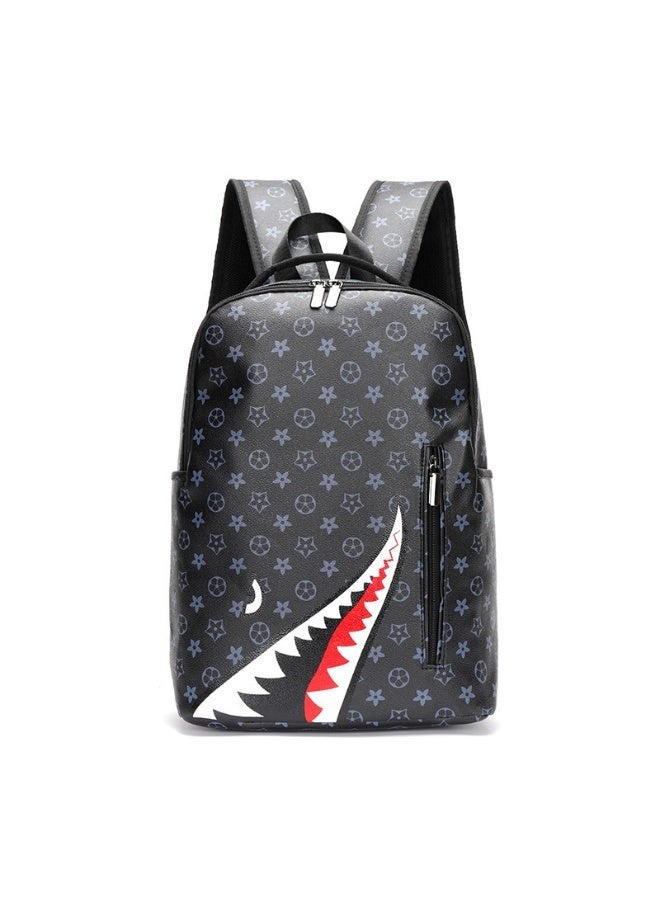 New style casual shark-print backpack for business, large capacity men's travel bag, school bag for college students - Image 1