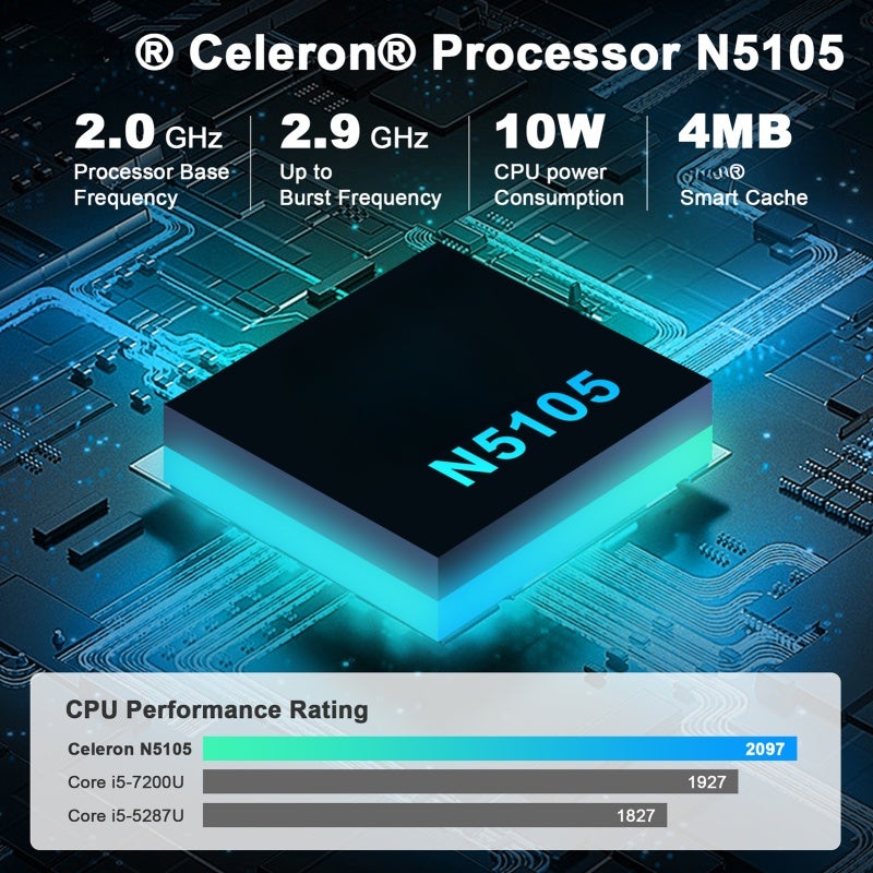 كمبيوتر محمول صغير (Mini PC): 126 × 113 × 41 ملم، ذاكرة DDR4 بسعة 16 جيجابايت، وآلية تخزين SSD بسعة 512 جيجابايت - مع معالق قوي سريعته 2.90 جيجاهرتز، مع دعم عرض ثلاثي الشاشات لخدمات السينما المنزلية، وكفاءة العمل في المكتب، والألعاب - Image 5