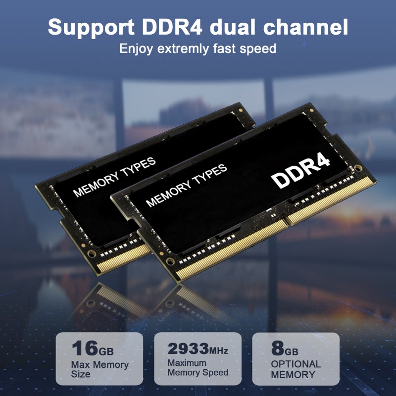 كمبيوتر محمول صغير (Mini PC): 126 × 113 × 41 ملم، ذاكرة DDR4 بسعة 16 جيجابايت، وآلية تخزين SSD بسعة 512 جيجابايت - مع معالق قوي سريعته 2.90 جيجاهرتز، مع دعم عرض ثلاثي الشاشات لخدمات السينما المنزلية، وكفاءة العمل في المكتب، والألعاب - Image 2