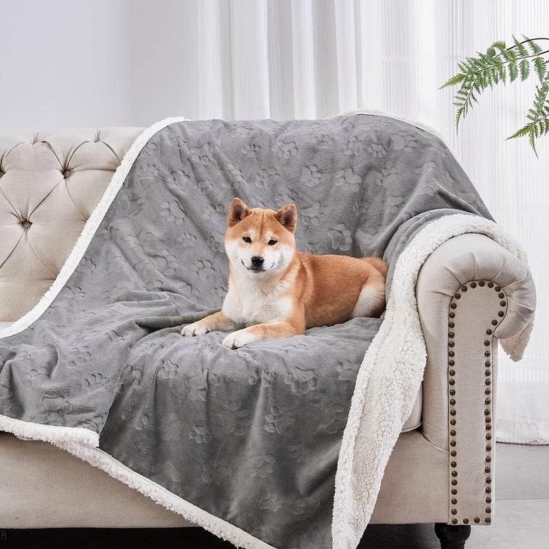 Qeils Dog Blankets for Small Dogs Waterproof Cat Blanket Washable Sherpa Fleece Puppy Blanket Soft Plush Reversible Throw Protector for Bed Couch Car Sofa 30X40 Grey