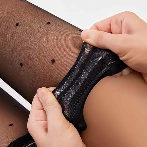 FFZDENA 2 Pairs Stockings for Women, Thigh High Stockings with Lace and Polka Dot Design, Stylish Stocking for Women Skin Tone, Elegant Office (Black+White) - Image 5
