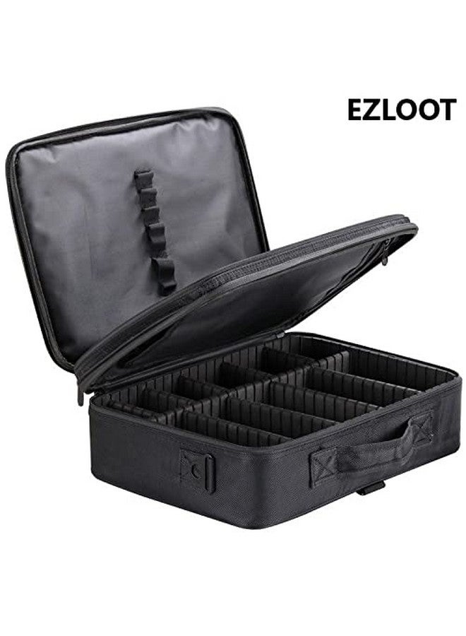 إي زد أل أو أو تي حقيبة مستحضرات تجميل من قماش النايلون من EZLOOT مع مقسمات قابلة للتعديل للنساء والفتيات، حقيبة تخزين مستحضرات التجميل لفناني المكياج (أسود، 16 بوصة (طبقتين)) - Image 2