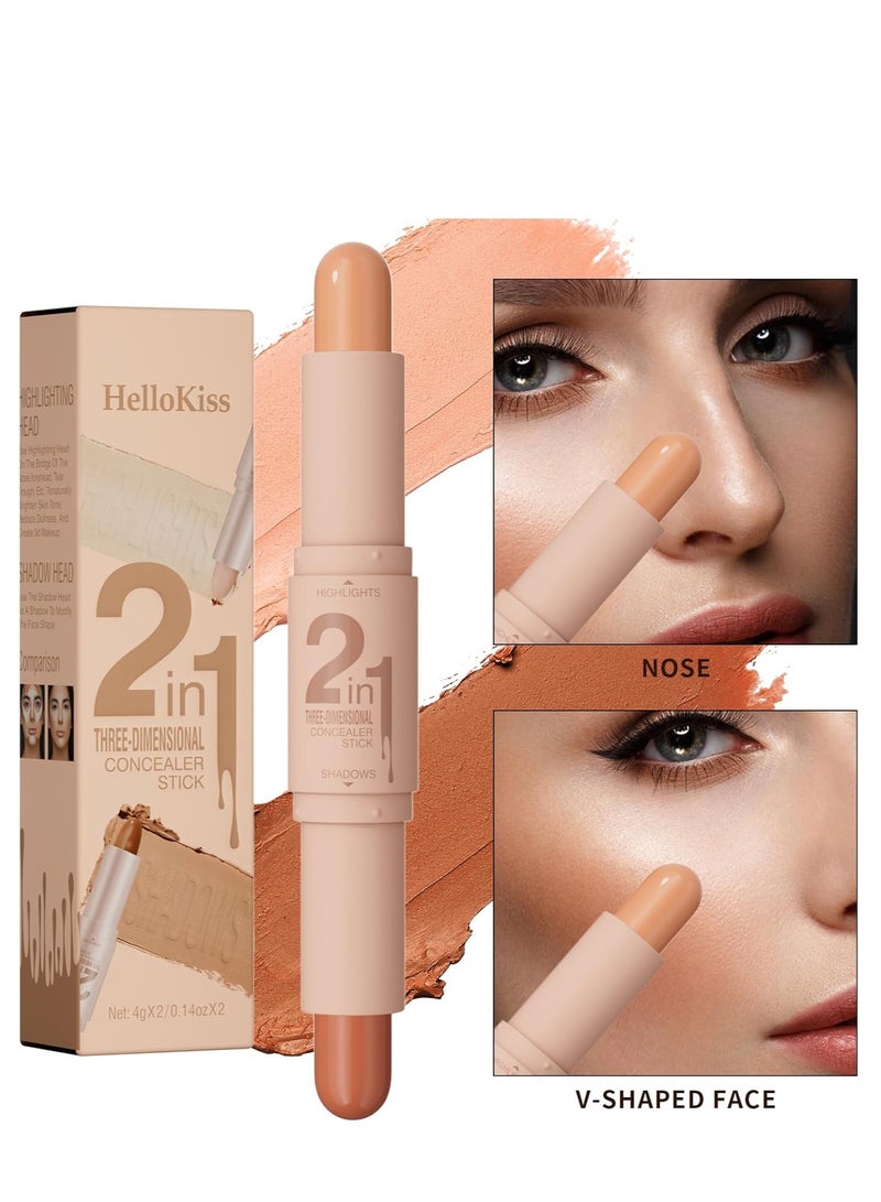 HelloKiss 2024 New 2 in 1 Professional Double Head Highlighter Stick,Cream Contour Stick,Multifunctional Makeup Sticks Pen For Face Shaping and face Brightens(03#Ivory&Dark Coffee, Medium) - Image 4