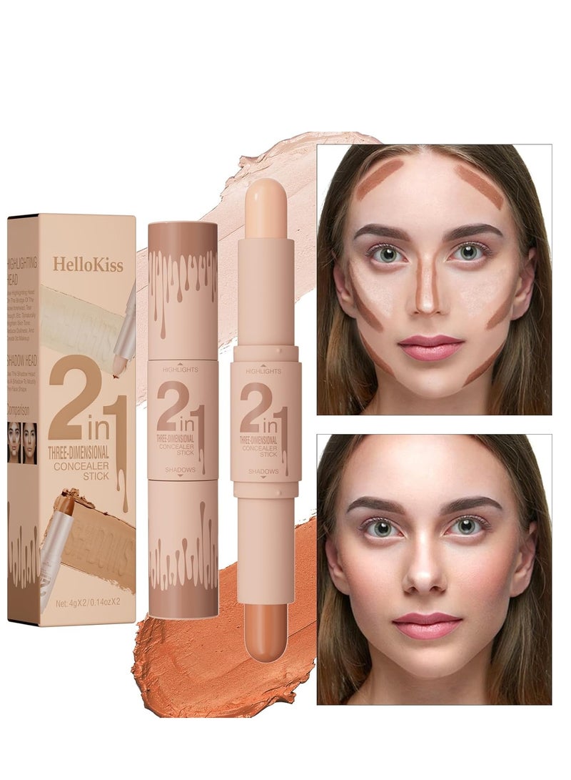 HelloKiss 2024 New 2 in 1 Professional Double Head Highlighter Stick,Cream Contour Stick,Multifunctional Makeup Sticks Pen For Face Shaping and face Brightens(03#Ivory&Dark Coffee, Medium) - Image 5