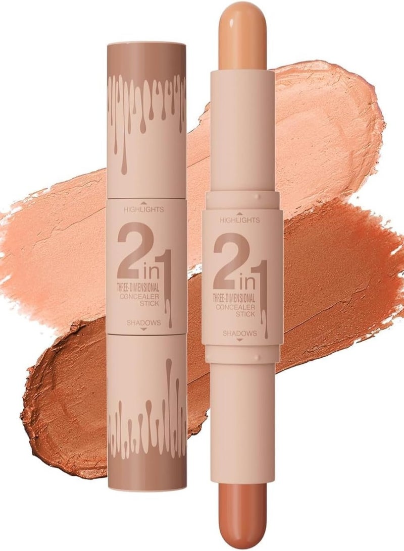 HelloKiss 2024 New 2 in 1 Professional Double Head Highlighter Stick,Cream Contour Stick,Multifunctional Makeup Sticks Pen For Face Shaping and face Brightens(03#Ivory&Dark Coffee, Medium) - Image 1