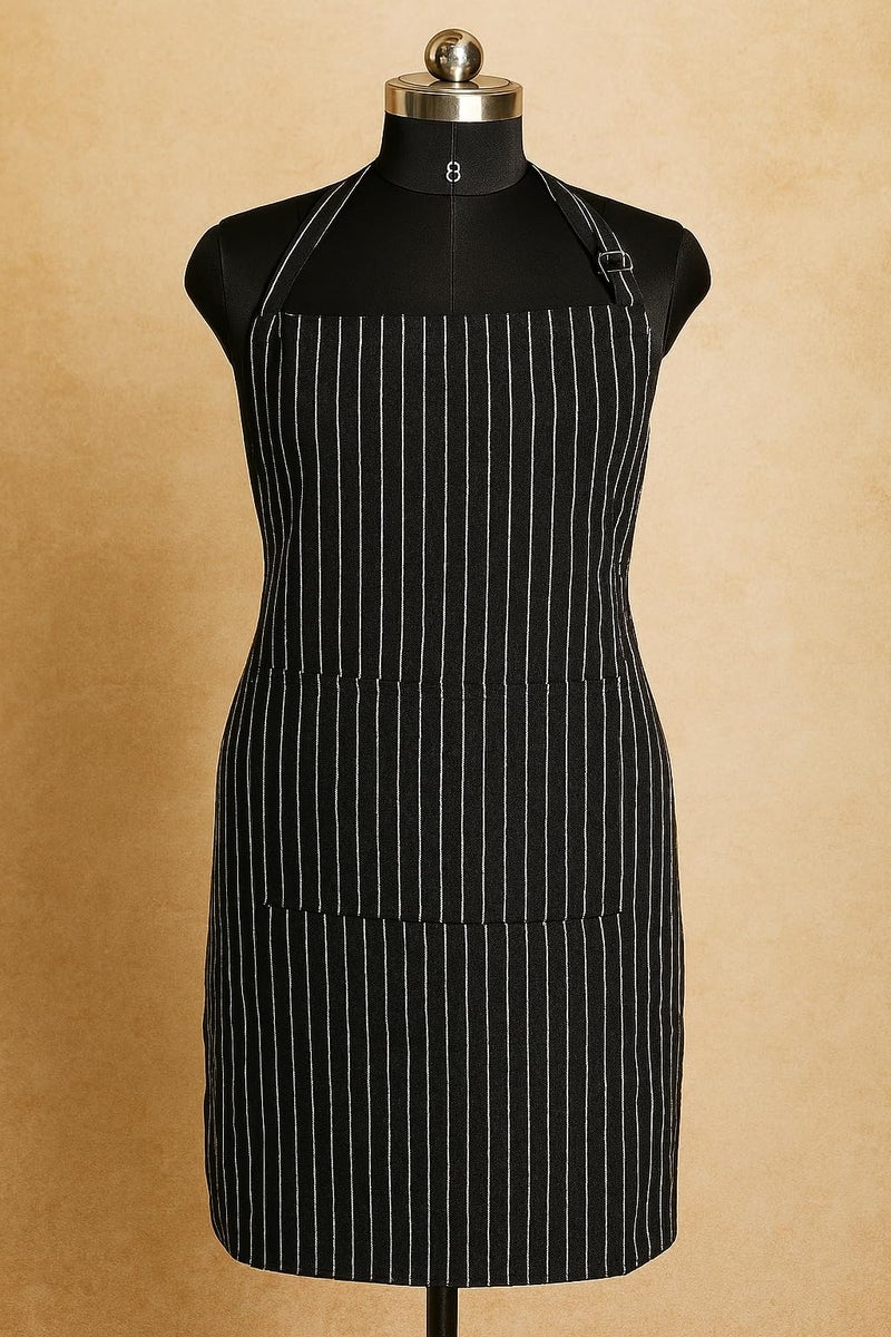 CRAZYWEAVES Black & White Vertical Stripe Apron – Cotton Cooking Apron with Front Pocket, Adjustable Bib Style, Unisex Kitchen, BBQ & Baking Wear - Image 3