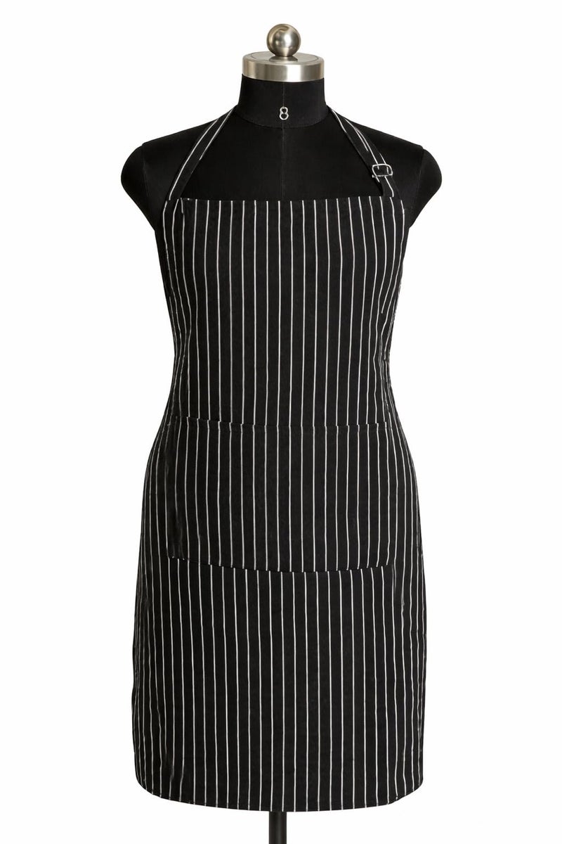 CRAZYWEAVES Black & White Vertical Stripe Apron – Cotton Cooking Apron with Front Pocket, Adjustable Bib Style, Unisex Kitchen, BBQ & Baking Wear - Image 1