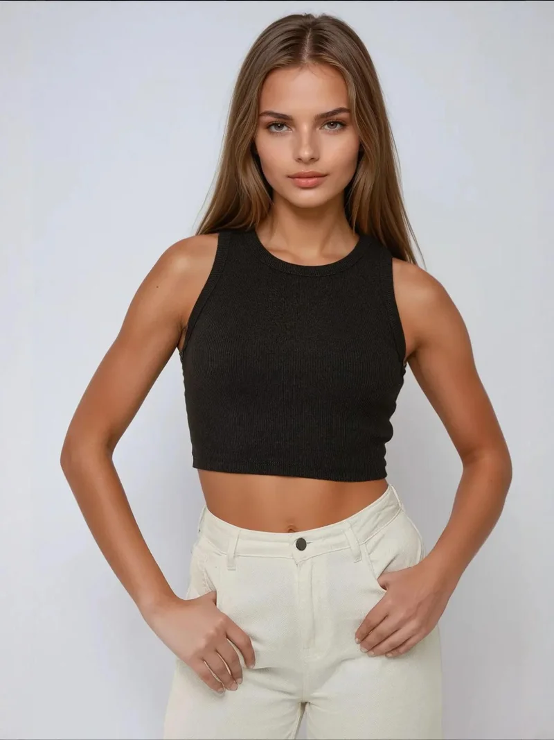 هيكاب بلوزة قصيرة محبوكة بياقة هالتر