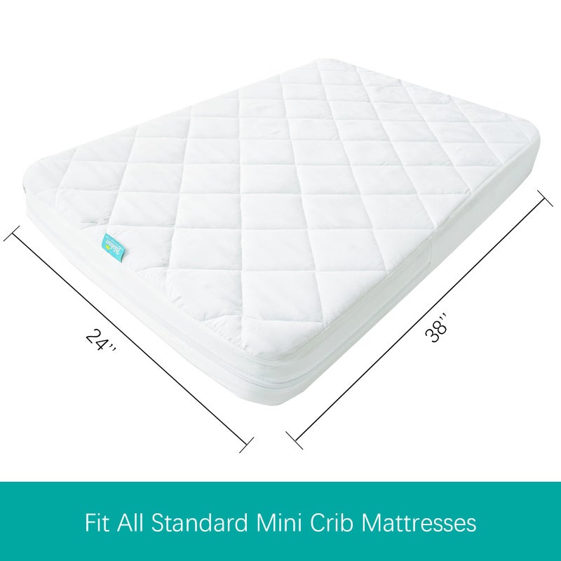 Biloban Zippered Mini Crib Mattress Protector,Waterproof Playard Mattress Encasement, Breathable and Absorbent, 6 Sides Fully Encased Pack N Play Mattress Cover. - Image 5