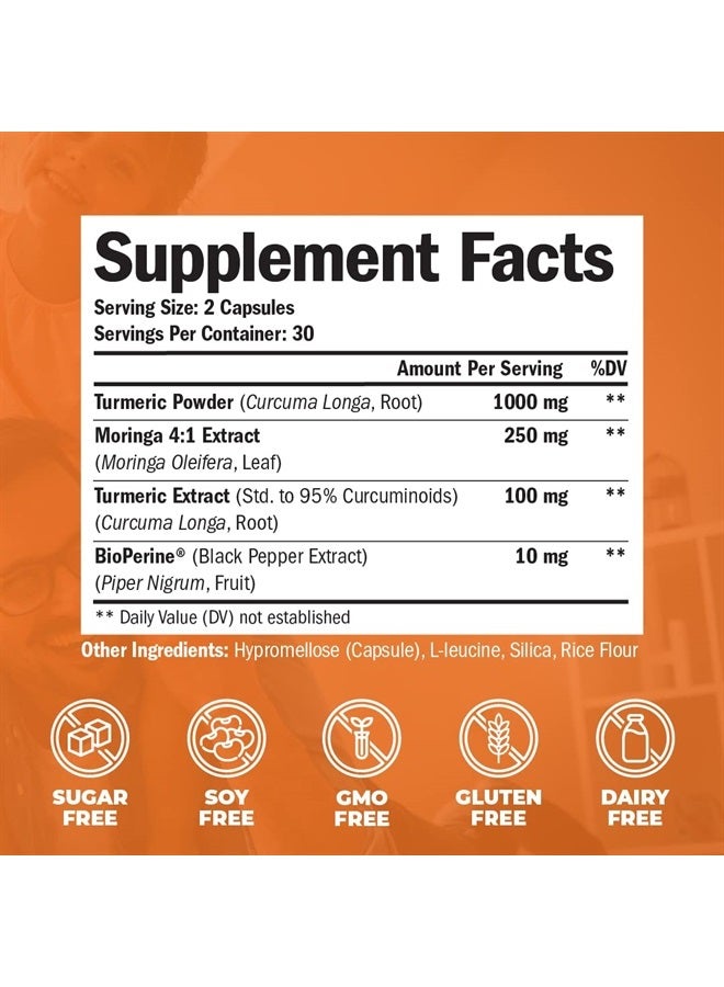 Vimerson Health Turmeric Curcumin & Moringa Leaves Extract with Black Pepper. 95% Curcuminoids - Joint Support Supplement with Tumeric Powder, Bioperine & Moringa Oleifera Leaf for Joints, Digestion & Energy. 60 Caps - Image 2