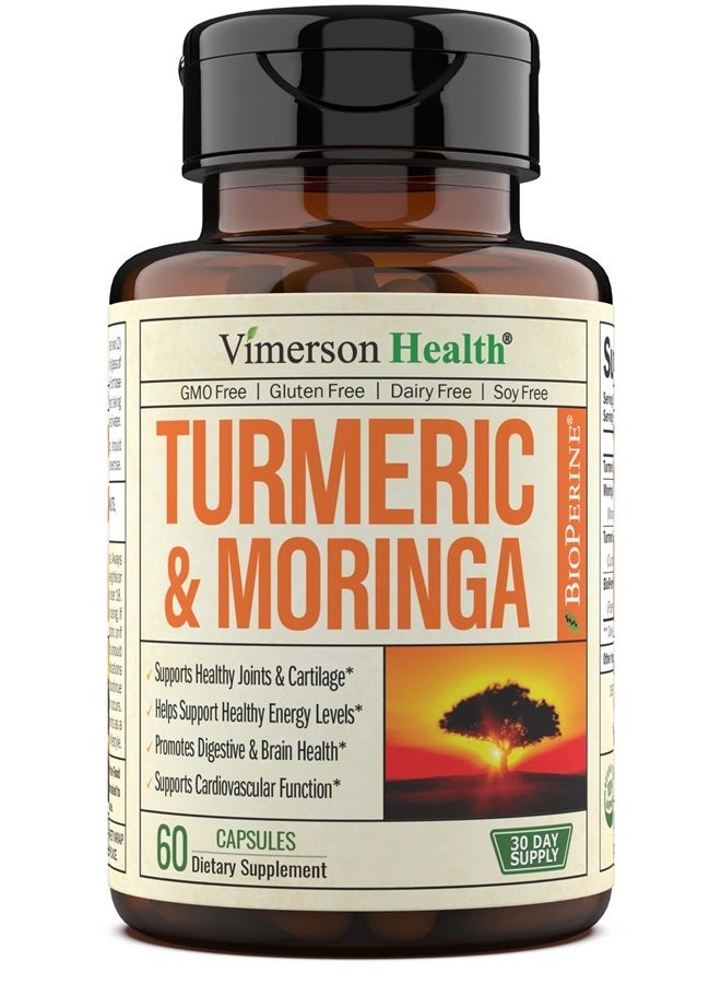 Vimerson Health Turmeric Curcumin & Moringa Leaves Extract with Black Pepper. 95% Curcuminoids - Joint Support Supplement with Tumeric Powder, Bioperine & Moringa Oleifera Leaf for Joints, Digestion & Energy. 60 Caps - Image 1
