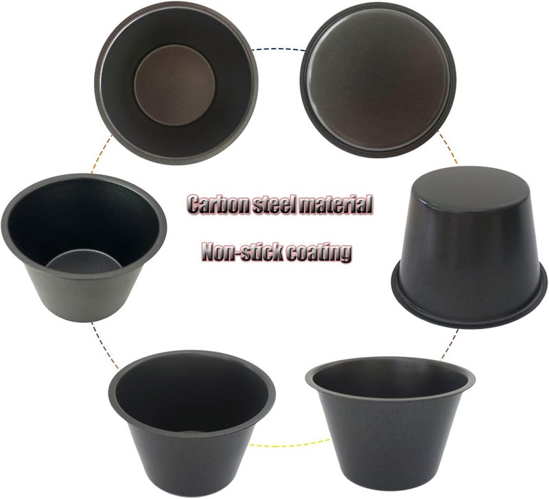 Heluok Pack of 6 Nonstick Popover Pans, Individual Miffin Cupcake Pan, Carbon Steel Yorkshire Pudding Pan, Reusable Egg Tart Molds, Large Round Oven Baking Pans - Black (3.5" x 2.2") - Image 4