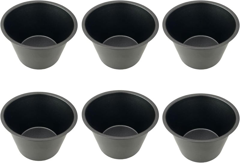 Heluok Pack of 6 Nonstick Popover Pans, Individual Miffin Cupcake Pan, Carbon Steel Yorkshire Pudding Pan, Reusable Egg Tart Molds, Large Round Oven Baking Pans - Black (3.5" x 2.2") - Image 1