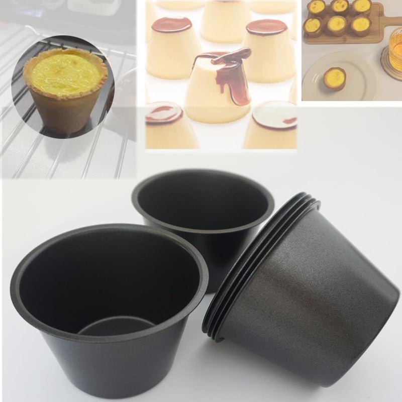Heluok Pack of 6 Nonstick Popover Pans, Individual Miffin Cupcake Pan, Carbon Steel Yorkshire Pudding Pan, Reusable Egg Tart Molds, Large Round Oven Baking Pans - Black (3.5" x 2.2") - Image 3