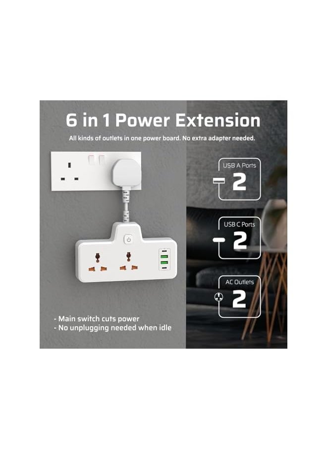 PROMASS promass Extension Cord Power Socket Adapter,Universal Extension Socket with 2 USB-A 2 USB-C Ports,Multi-Outlet Power Extension Plug with Wall Mount Design For home office kitchen  - Image 2