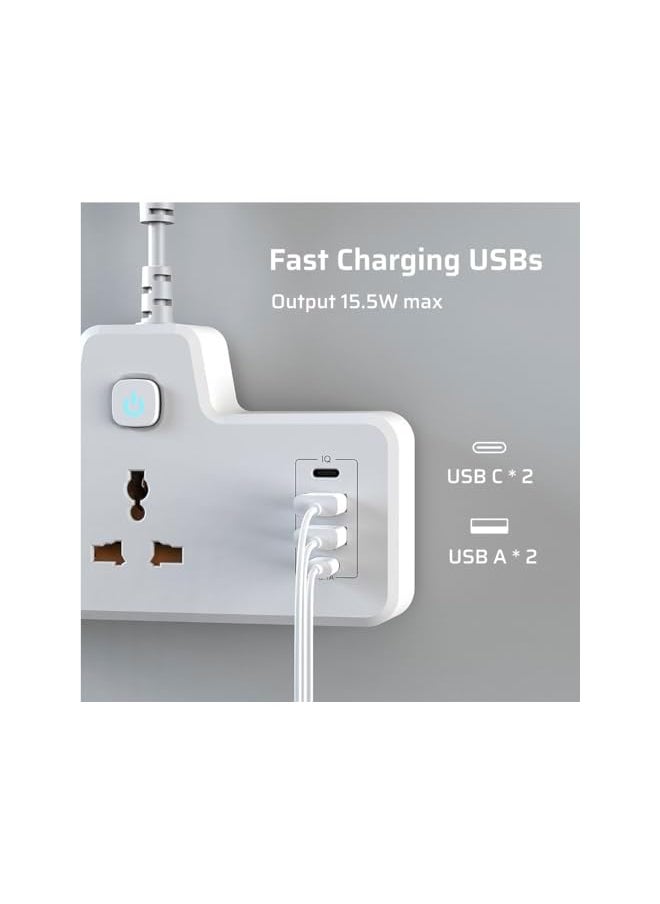 PROMASS promass Extension Cord Power Socket Adapter,Universal Extension Socket with 2 USB-A 2 USB-C Ports,Multi-Outlet Power Extension Plug with Wall Mount Design For home office kitchen  - Image 3