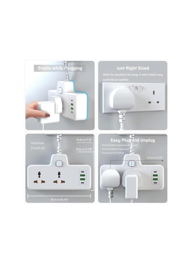 PROMASS promass Extension Cord Power Socket Adapter,Universal Extension Socket with 2 USB-A 2 USB-C Ports,Multi-Outlet Power Extension Plug with Wall Mount Design For home office kitchen  - Image 5