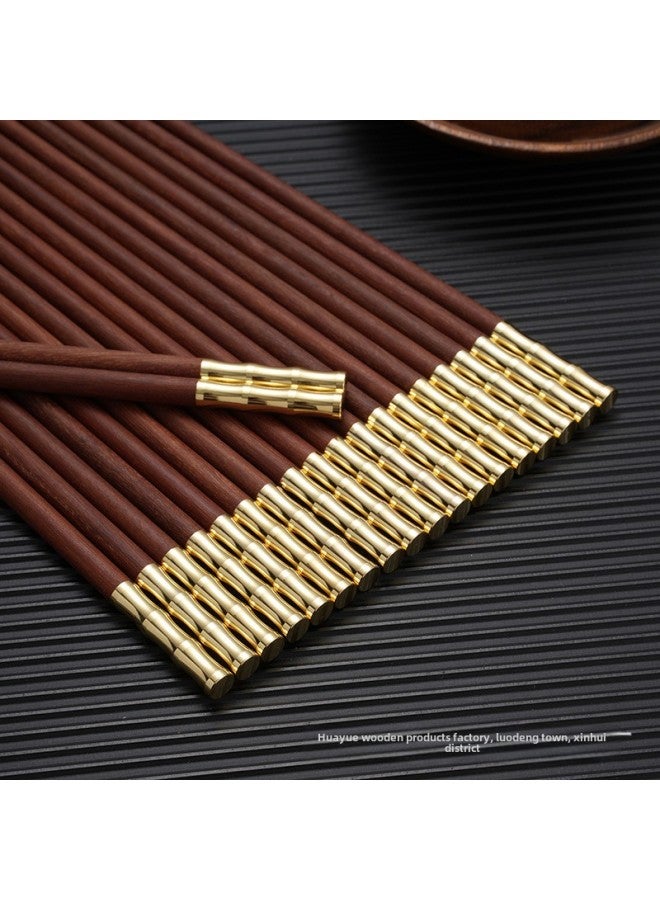 Factory Wholesale Chicken Wing Wood Red Sandalwood Golden Bamboo Chopsticks Fu Top Chopsticks No Paint No Wax Household Solid Wood Gift Chopsticks-Color:Red Sandalwood Copper Head Bamboo Section  - Image 1